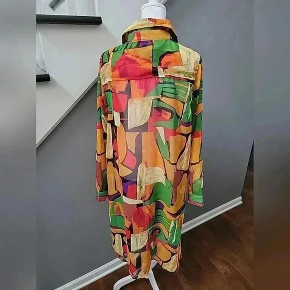 Live 4 Truth Button Up Sheer Maxi Shirt Dress/Duster Sz 1X Colorful Retro Hippie - Picture 3 of 6